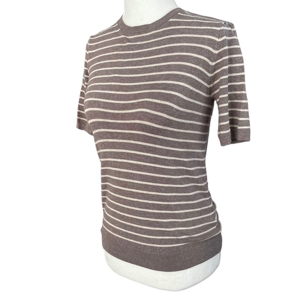H&M | Grey & White Striped Short Sleeve Sweater | XS - Picture 2 of 8
